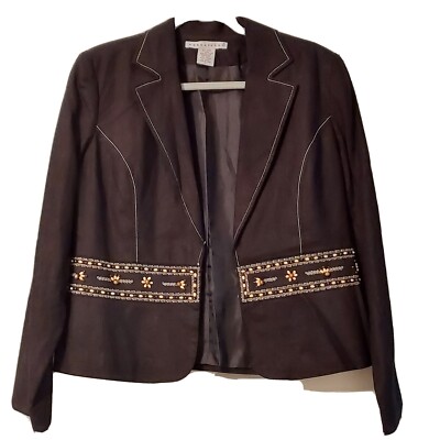 Versailles Linen Ladies Black Jacket Embroider Work Wooden