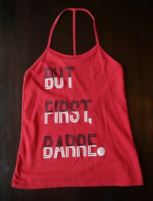 EUC Women's Pure Barre Tank ''But First Barre'' Size XS Red Strappy Back 