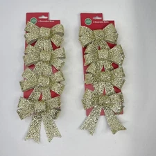 Winter Wonder Lane Gold Shiny Christmas Bows Non-Glitter Indoor Outdoor 8 Total