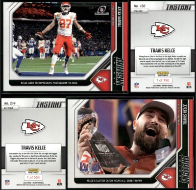 (2) 2023 Panini Instant Travis Kelce PLAYOFFS/SUPER BOWL Chiefs #156 & #214 SP