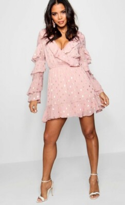 New Boohoo Boutique Zoe Metallic Polka Dot Skater Dress Uk 8 | eBay UK