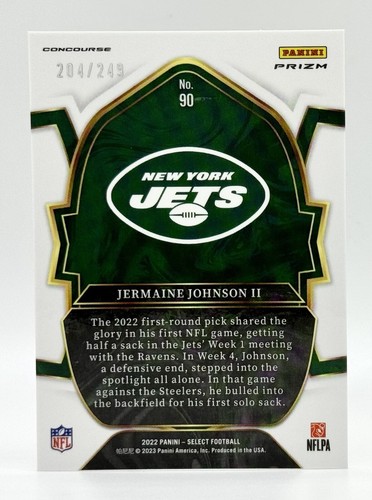 2022 Select Concourse Tri-Color Prizm #90 Jermaine Johnson II RC 204/249 Jets - Picture 2 of 2