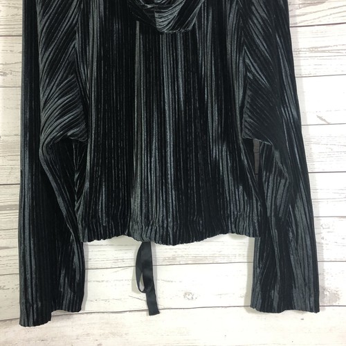 Rachel Roy Ribbed Velvet Velour Hoodie Sweatshirt Pleated Pullover Black Sz M - Picture 6 of 12