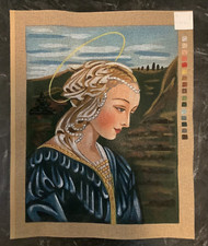 Arazzo vintage "Madonna" dipinto punto ago tela 19,5x16 solo tela