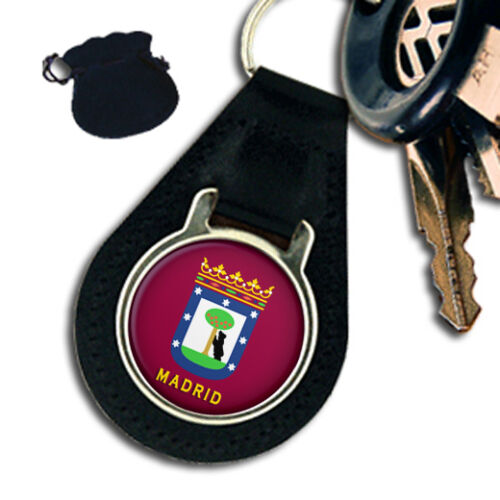 CITY OF MADRID FLAG COAT OF ARMS SPAIN  LEATHER KEYRING / KEYFOB GIFT - Picture 1 of 1