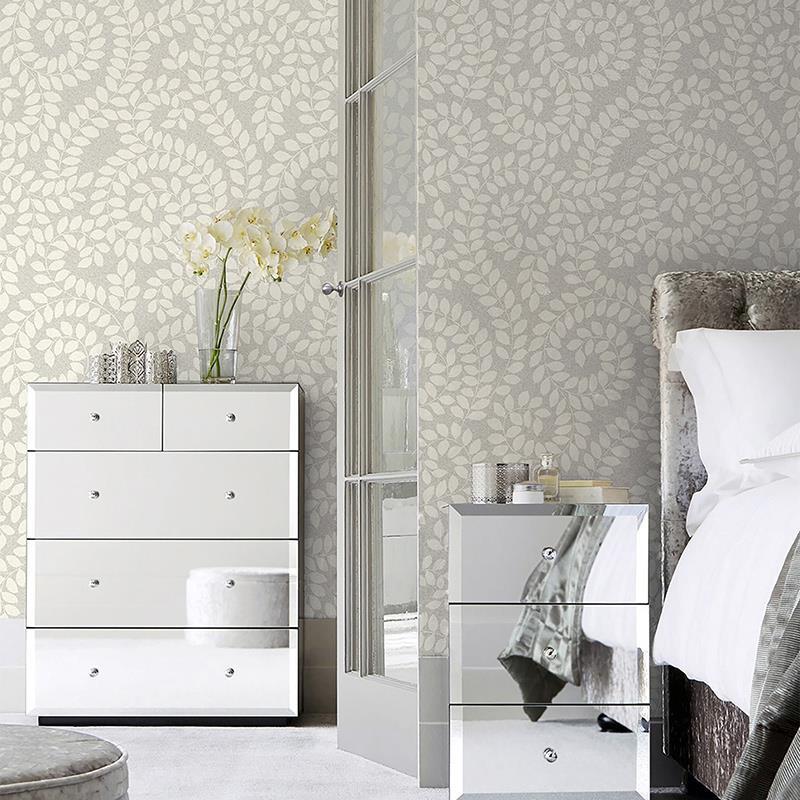 Leaf Trails Valentino Wallpaper Belgravia 1927 Grey Sequin Shine Textured Vinyl thumbnail 3