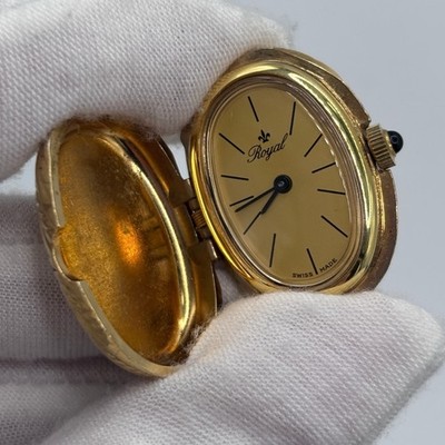Vintage Royal Anhänger Uhr Swiss Made Damen Medaillon Taschenuhr vergoldet