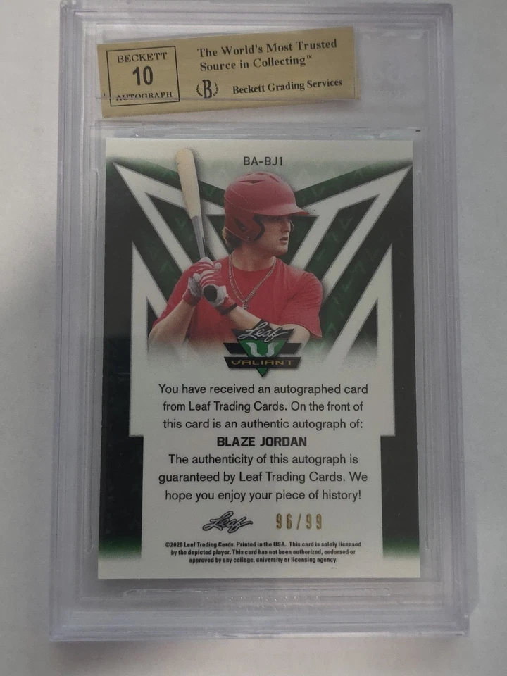 Blaze Jordan 2020 Leaf Valiant Autograph Green BA-BJ1 /99 Boston Red Sox BGS 9.5 - Image 2 of 3