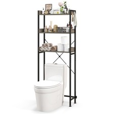 3-Tier Over-The-Toilet Bathroom Shelf Metal Frame Space Saver Rack w/ 4 Hooks