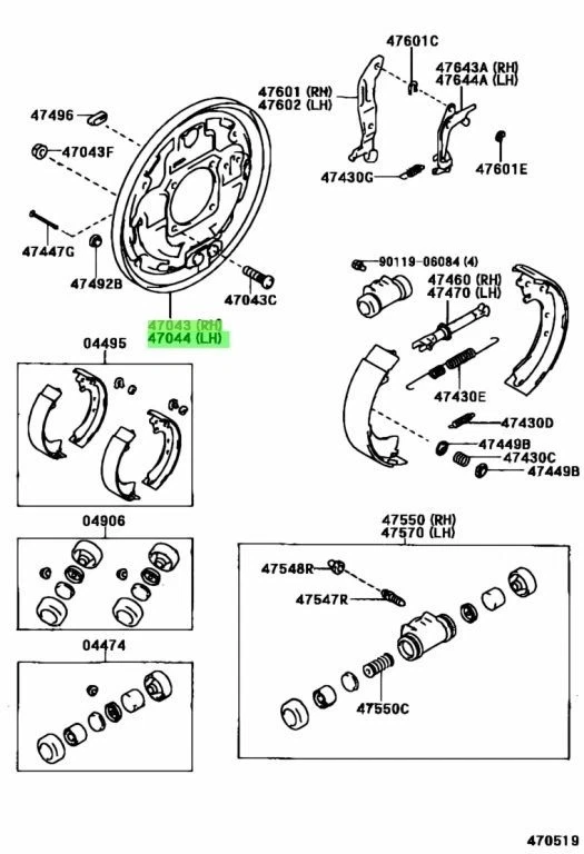 Juego de placas de respaldo de freno trasero derecho izquierdo genuino nuevo OEM Toyota 1985-1995 4Runner RN10# Foto 2 de 4
