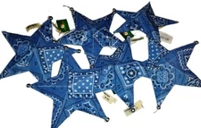 6 Kurt S Adler Blue And White Star Bandana Ornaments Western Shabby Man Cave