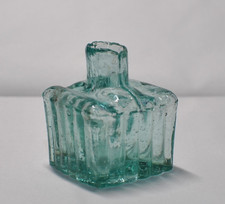 ANTIQUE GLASS  INK BOTTLE / WELL  VICTORIAN Aqua Blue Sheared Lip / SUPERB!!