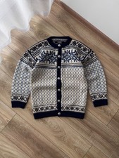 VTG Scandinavian Wool Fair Isle Pattern Blue Cream Nordic Sweater Cardigan