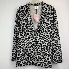 Serra Ladies Oversized Blazer XL Grey Black Leopard Animal Print Knit Jacket NWT