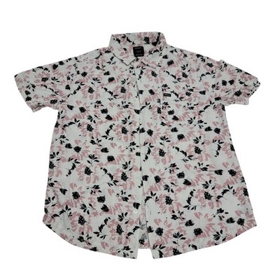 RVCA Mens Medium Easy Fit Short Sleeve Button Up Shirt Pink Floral Pattern