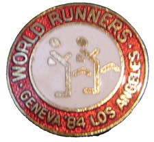 World Runners Geneva 84 Los Angeles enamel badge 1984 Charity Run