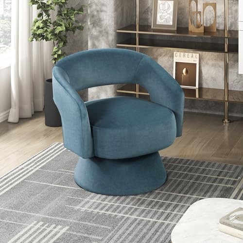 360 Degree Swivel Accent Chair Arm Chair, Modern Comfy Barrel Dark Teal Velvet - Picture 2 of 7