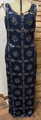 Vintage Scala Beaded Navy Blue Evening Gown Dress Size XL