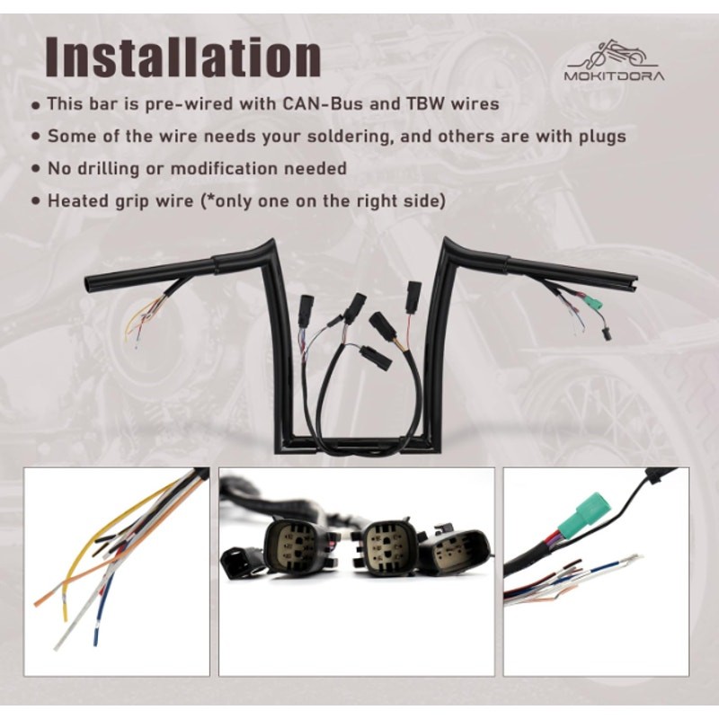 MoKitDora Road King Prewired Ape Hangers Classic 14" Rise Meathook Handlebar