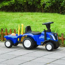HOMCOM Rutschauto Kindertraktor Tretauto mit Anhänger Hupe Scheinwerfer Blau