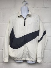 Vintage Nike White Shell Suit Zip Up Jacket Black Tick Mens Size Medium. PW