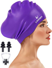 Large Long Hair Swim Cap with Extra Room for Women Men, Silicone Swimming Cap fo