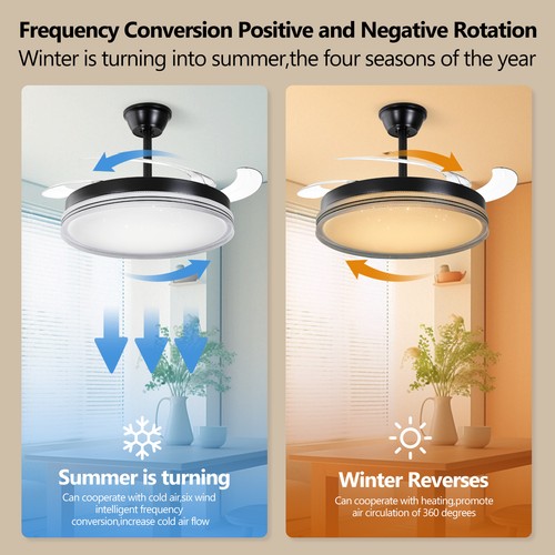 42" Smart Retractable Ceiling Fan Light w/ 3-Color Dimmable LED Light & Remote - Picture 5 of 7