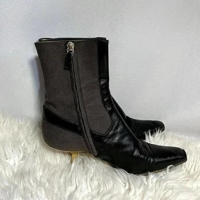 Gucci Brown and Canvas Leather Boots with Gold Tip in Size 5.5