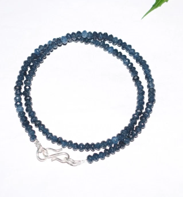 蓝色蓝宝石染色宝石 4 毫米珠 925 纯银 12-50 英寸弦项链 — 第 2/4 张图片