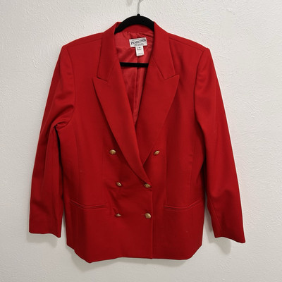 Pendleton Red Wool Structured Double-Breasted Blazer Jacket Gold Buttons Size 8