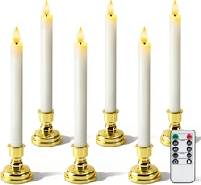 6 Pcs Window Candles with Remote and Timer, White Battery Operated Candlesticks