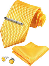 TIE G Stripe Plaid Mens Ties Set in Black Gift Box: Necktie and Pocket Square, C