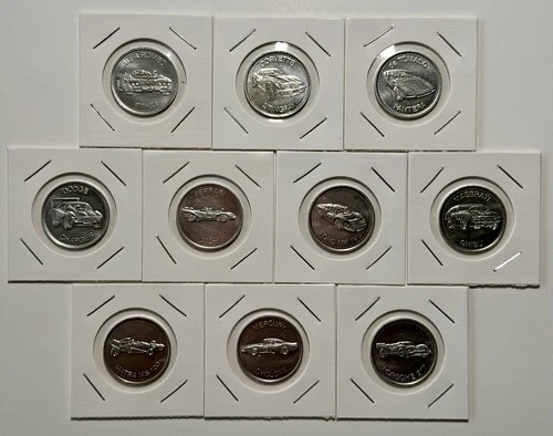 Hot Wheels Redline 1972 Shell Coin Game Set of All 10 Non-Winning Coins - Rare!