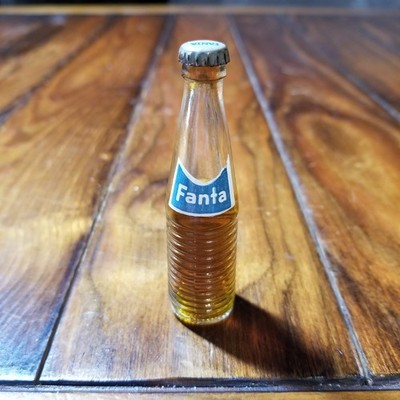 Vintage Miniature Fanta Glass Soda  Bottle, Metal Cap With Liquid  BRS