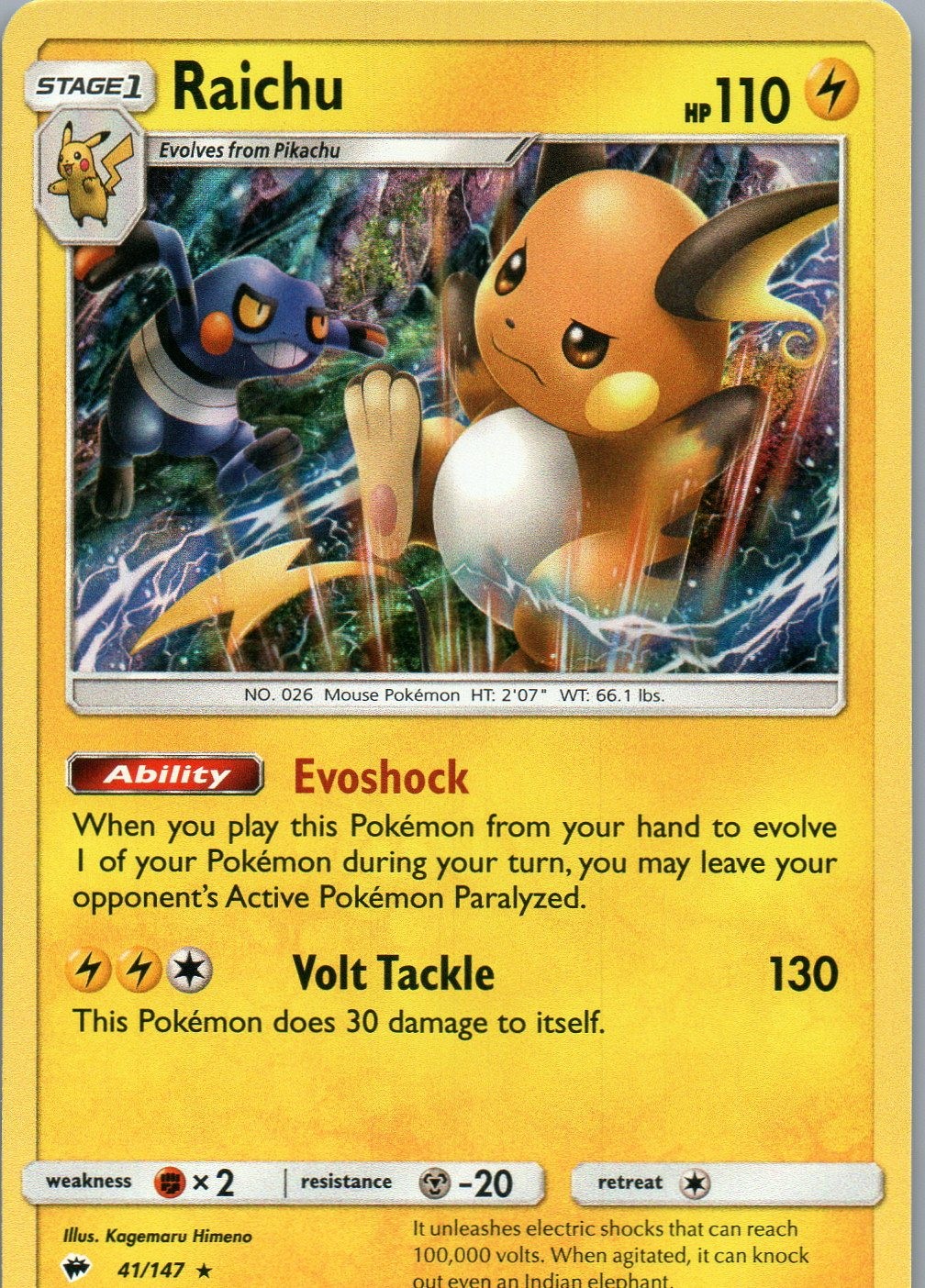Raichu Holo Rare SM - Burning Shadows 41/147 NM Holofoil - Pokemon