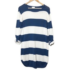 Charming Charlie Striped Long Sleeve Sweater Dress Navy White Casual Tunic