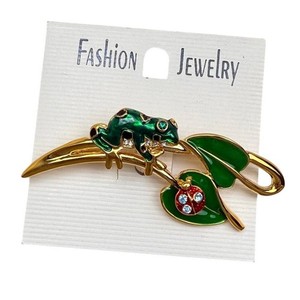 Authentic Frog Lily Pad Ladybug Gold Plated Brooch Crystals Pin Animal Novelty