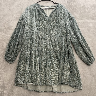 #ad Karlie Dress Womens Medium Aqua Green Blue Velvet Floral Tiered Flowy Burnout $8.40