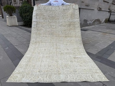 6x10 Vintage Neutral Rug   Distressed Beige & Ivory Erased Pattern 5.5x9.5