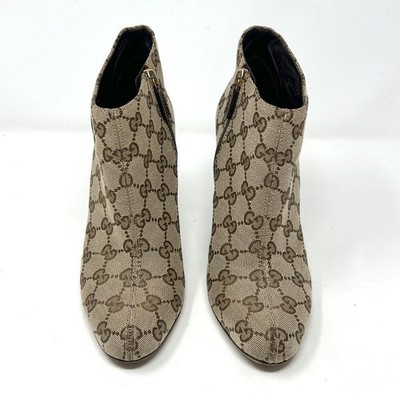 Gucci GG Monogram Ankle Boots Brown Canvas Heeled Booties 7 Y2K | eBay