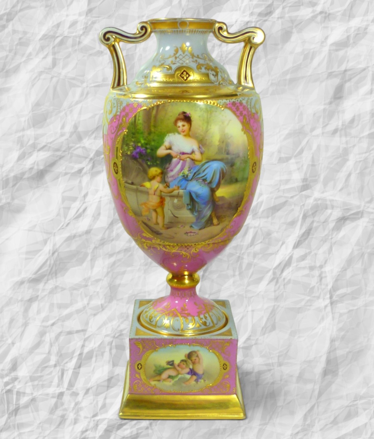 ANTIQUE - c. 1895 GERMANY PORCELAIN MONUMENTAL 16" VIENNA-STYLE URN BINDENSCHILD