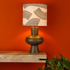 Image of Table Lamp Black & Bronze, Large Bulbous Base, Fabric Shade, E27