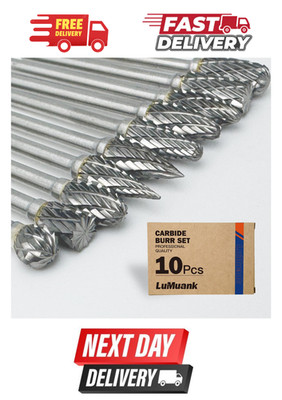 10PCS Carbide Burr Bits Set for Dremel 1/8 Rotary Tool Double Cut Grinding Metal