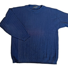 VTG 90s Bill Blass 100 Cotton Sweater Men's L Navy Ribbed Pullover Preppy USA