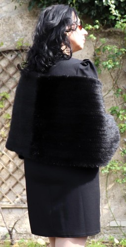 Mink Stole Knit Scarf Fur Cape XL Fur Double Sided Opera Ball Gothic Black - Picture 6 of 7