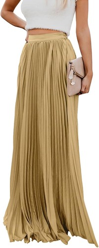 High Waist Maxi Skirt Flowy Pleated Chiffon Boho Summer Casual Beach Wear - Bild 23 von 27