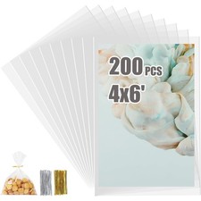 Clear Small Cellophane Treat Bags 4x6 Inches 200 Pcs with Twist Ties for Candy