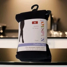 Joyspun 2-Pk Blackout Control Top Tights Solid BLACK Women's Size M 120 Denier