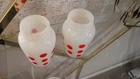 Vtg Fire King Red Polka Dot Salt Pepper Shakers Milk Glass Xlnt Graphics No Lids
