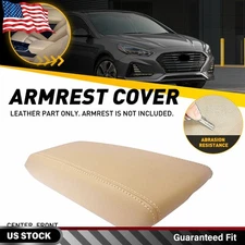 Leather Center Console Lid Armrest Cover Skin Beige For 2015-2019 Hyundai Sonata